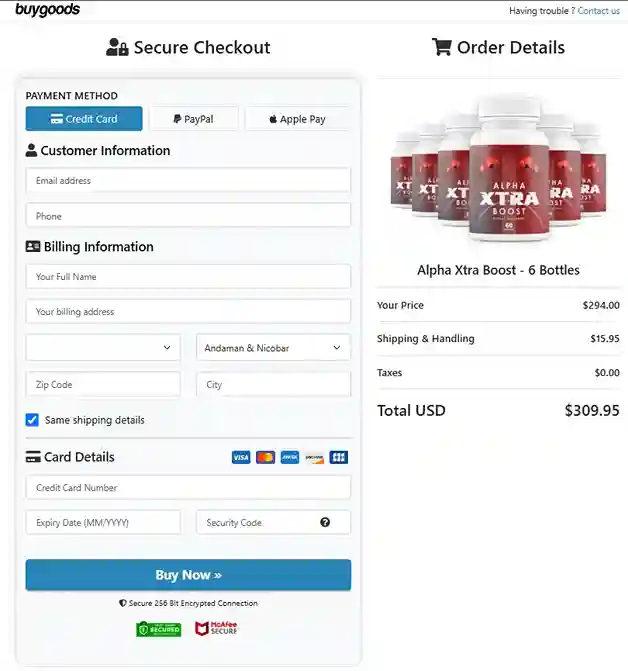 Alpha Xtra Boost Order Page